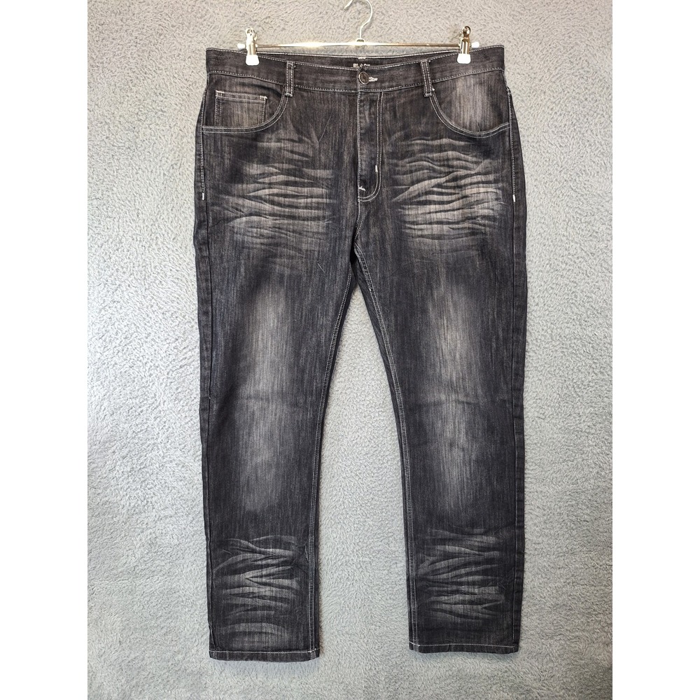 Black Lacquer Mens Jeans Size 38 (Fits 39x32) Straight Leg Faded Streetwear Y2K